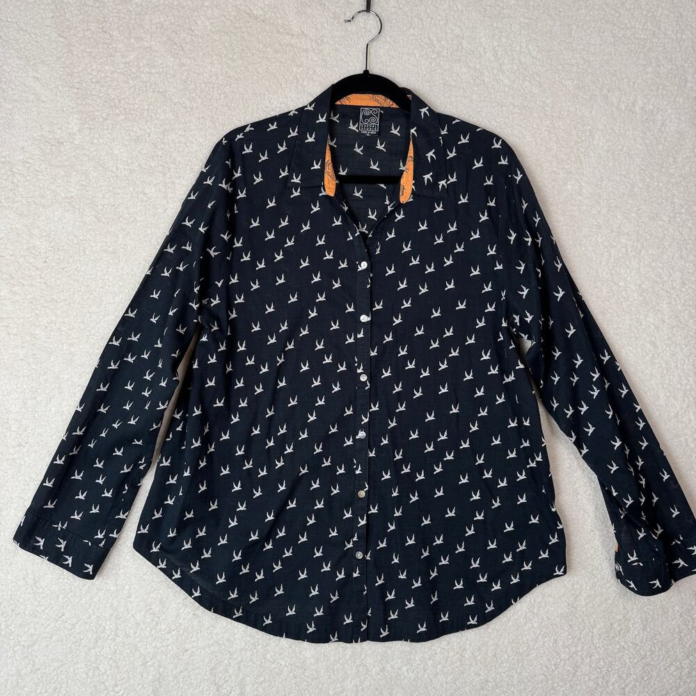 Casual Studio Womens XL Top Birds‎ Button Down Blouse Cotton Lightweight